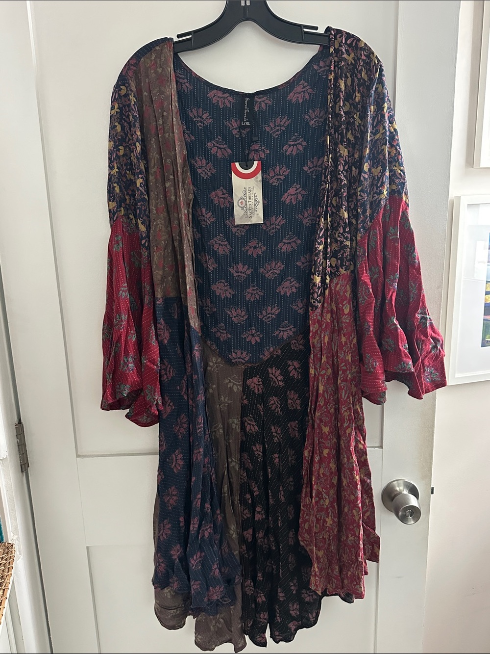 Sacred Threads Navy Top with Pink Floral Print